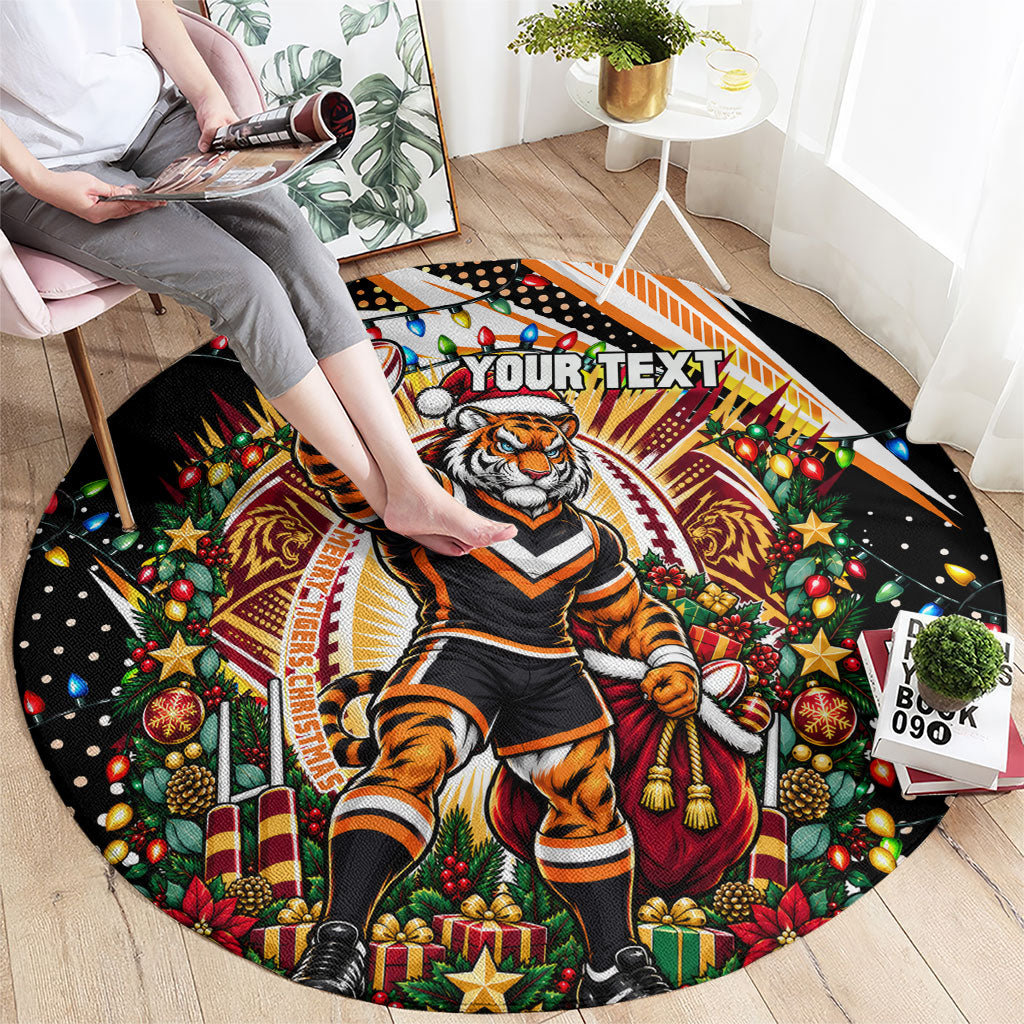 Personalized Wests Tigers Rugby Christmas Round Carpet Holiday Mascot Graphic Art Festive Lights Bow