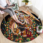 Personalized Wests Tigers Rugby Christmas Round Carpet Holiday Mascot Graphic Art Festive Lights Bow