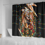Personalized Wests Tigers Rugby Christmas Shower Curtain Holiday Mascot Graphic Art Festive Lights Bow