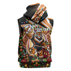 Personalized Wests Tigers Rugby Christmas Sleeveless Zip Hoodie Holiday Mascot Graphic Art Festive Lights Bow