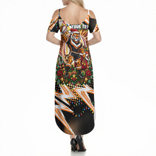 Personalized Wests Tigers Rugby Christmas Summer Maxi Dress Holiday Mascot Graphic Art Festive Lights Bow