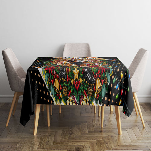 Personalized Wests Tigers Rugby Christmas Tablecloth Holiday Mascot Graphic Art Festive Lights Bow