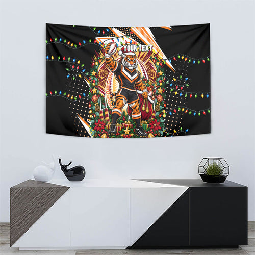 Personalized Wests Tigers Rugby Christmas Tapestry Holiday Mascot Graphic Art Festive Lights Bow