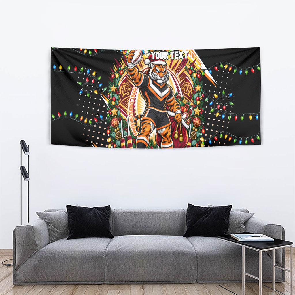 Personalized Wests Tigers Rugby Christmas Tapestry Holiday Mascot Graphic Art Festive Lights Bow