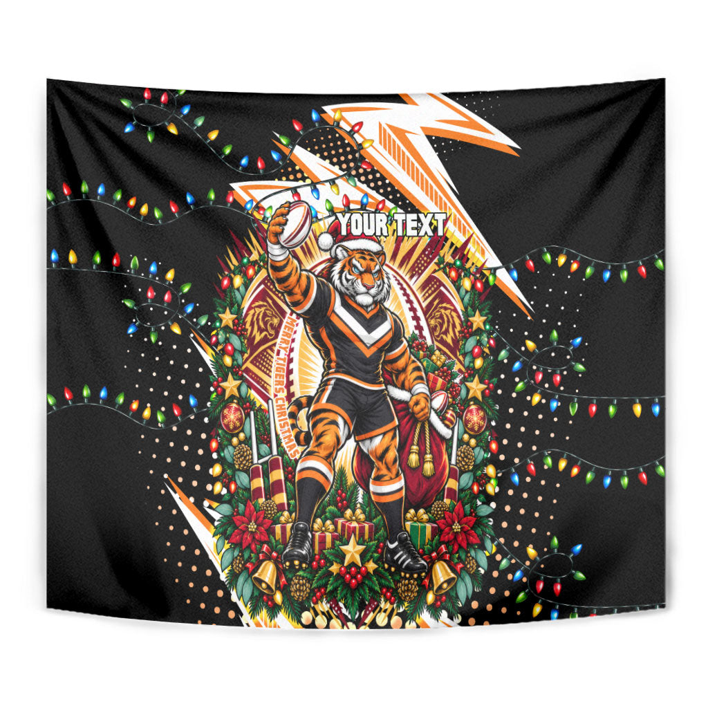 Personalized Wests Tigers Rugby Christmas Tapestry Holiday Mascot Graphic Art Festive Lights Bow