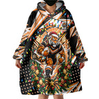 Personalized Wests Tigers Rugby Christmas Wearable Blanket Hoodie Holiday Mascot Graphic Art Festive Lights Bow