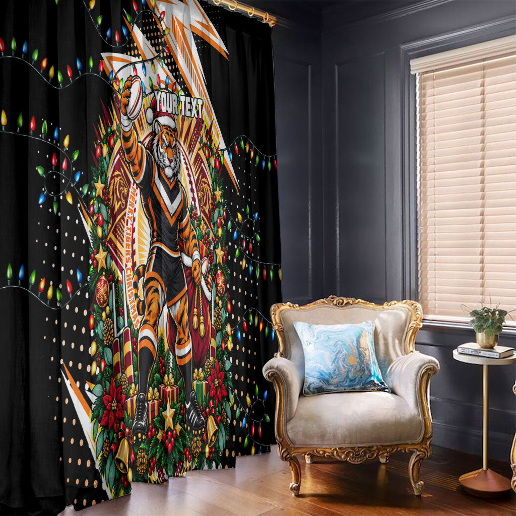 Personalized Wests Tigers Rugby Christmas Window Curtain Holiday Mascot Graphic Art Festive Lights Bow