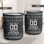 Personalized Penrith Panthers Christmas Laundry Basket Australian Rugby Fans - Pixelated Ugly Xmas Pattern Mascot Santa
