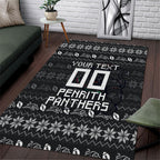 Personalized Penrith Panthers Christmas Area Rug Australian Rugby Fans - Pixelated Ugly Xmas Pattern Mascot Santa