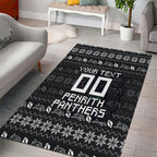 Personalized Penrith Panthers Christmas Area Rug Australian Rugby Fans - Pixelated Ugly Xmas Pattern Mascot Santa