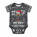 Personalized Penrith Panthers Christmas Baby Onesie Australian Rugby Fans - Pixelated Ugly Xmas Pattern Mascot Santa
