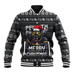 Personalized Penrith Panthers Christmas Baseball Jacket Australian Rugby Fans - Pixelated Ugly Xmas Pattern Mascot Santa