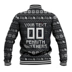 Personalized Penrith Panthers Christmas Baseball Jacket Australian Rugby Fans - Pixelated Ugly Xmas Pattern Mascot Santa