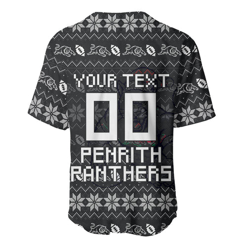 Personalized Penrith Panthers Christmas Baseball Jersey Australian Rugby Fans - Pixelated Ugly Xmas Pattern Mascot Santa