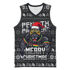 Personalized Penrith Panthers Christmas Basketball Jersey Australian Rugby Fans - Pixelated Ugly Xmas Pattern Mascot Santa