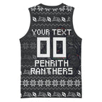 Personalized Penrith Panthers Christmas Basketball Jersey Australian Rugby Fans - Pixelated Ugly Xmas Pattern Mascot Santa