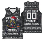 Personalized Penrith Panthers Christmas Basketball Jersey Australian Rugby Fans - Pixelated Ugly Xmas Pattern Mascot Santa