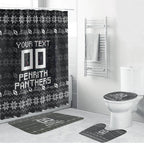Personalized Penrith Panthers Christmas Bathroom Set Australian Rugby Fans - Pixelated Ugly Xmas Pattern Mascot Santa