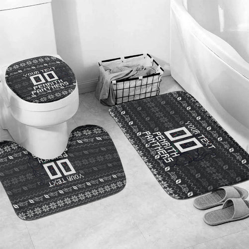 Personalized Penrith Panthers Christmas Bathroom Set Australian Rugby Fans - Pixelated Ugly Xmas Pattern Mascot Santa