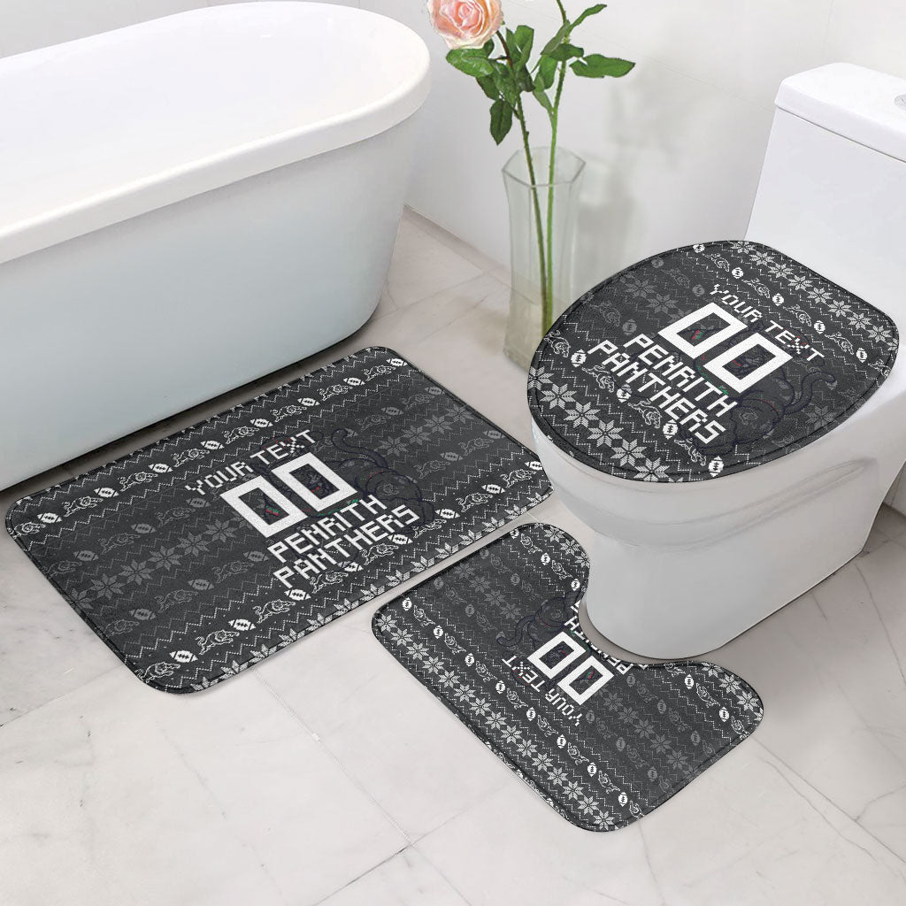 Personalized Penrith Panthers Christmas Bathroom Set Australian Rugby Fans - Pixelated Ugly Xmas Pattern Mascot Santa