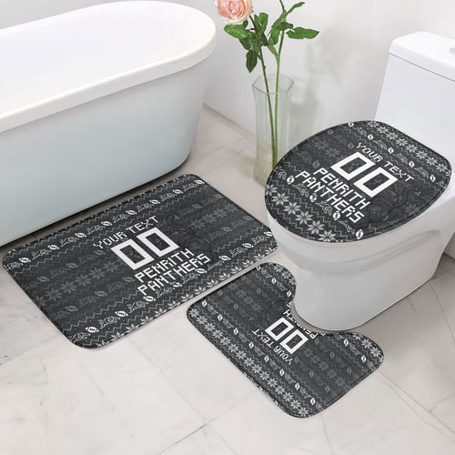 Personalized Penrith Panthers Christmas Bathroom Set Australian Rugby Fans - Pixelated Ugly Xmas Pattern Mascot Santa
