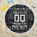 Personalized Penrith Panthers Christmas Beach Blanket Australian Rugby Fans - Pixelated Ugly Xmas Pattern Mascot Santa