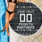 Personalized Penrith Panthers Christmas Beach Blanket Australian Rugby Fans - Pixelated Ugly Xmas Pattern Mascot Santa
