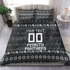 Personalized Penrith Panthers Christmas Bedding Set Australian Rugby Fans - Pixelated Ugly Xmas Pattern Mascot Santa