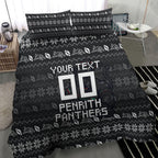 Personalized Penrith Panthers Christmas Bedding Set Australian Rugby Fans - Pixelated Ugly Xmas Pattern Mascot Santa
