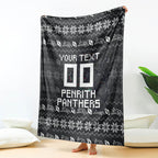Personalized Penrith Panthers Christmas Blanket Australian Rugby Fans - Pixelated Ugly Xmas Pattern Mascot Santa
