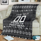 Personalized Penrith Panthers Christmas Blanket Australian Rugby Fans - Pixelated Ugly Xmas Pattern Mascot Santa