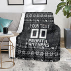 Personalized Penrith Panthers Christmas Blanket Australian Rugby Fans - Pixelated Ugly Xmas Pattern Mascot Santa