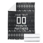 Personalized Penrith Panthers Christmas Blanket Australian Rugby Fans - Pixelated Ugly Xmas Pattern Mascot Santa