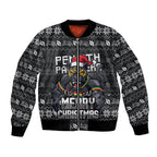 Personalized Penrith Panthers Christmas Bomber Jacket Australian Rugby Fans - Pixelated Ugly Xmas Pattern Mascot Santa