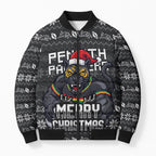 Personalized Penrith Panthers Christmas Bomber Puffer Jacket Australian Rugby Fans - Pixelated Ugly Xmas Pattern Mascot Santa