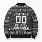 Personalized Penrith Panthers Christmas Bomber Puffer Jacket Australian Rugby Fans - Pixelated Ugly Xmas Pattern Mascot Santa