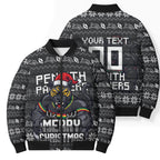 Personalized Penrith Panthers Christmas Bomber Puffer Jacket Australian Rugby Fans - Pixelated Ugly Xmas Pattern Mascot Santa