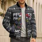 Personalized Penrith Panthers Christmas Bomber Puffer Jacket Australian Rugby Fans - Pixelated Ugly Xmas Pattern Mascot Santa