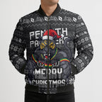 Personalized Penrith Panthers Christmas Bomber Puffer Jacket Australian Rugby Fans - Pixelated Ugly Xmas Pattern Mascot Santa