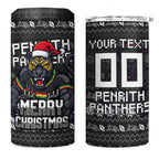 Personalized Penrith Panthers Christmas 4 in 1 Can Cooler Tumbler Australian Rugby Fans - Pixelated Ugly Xmas Pattern Mascot Santa