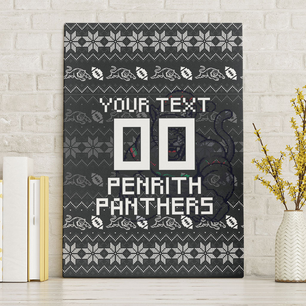 Personalized Penrith Panthers Christmas Canvas Wall Art Australian Rugby Fans - Pixelated Ugly Xmas Pattern Mascot Santa