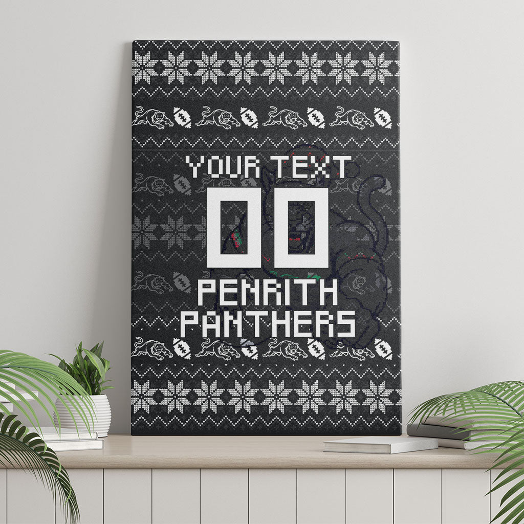 Personalized Penrith Panthers Christmas Canvas Wall Art Australian Rugby Fans - Pixelated Ugly Xmas Pattern Mascot Santa