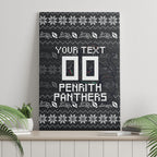 Personalized Penrith Panthers Christmas Canvas Wall Art Australian Rugby Fans - Pixelated Ugly Xmas Pattern Mascot Santa