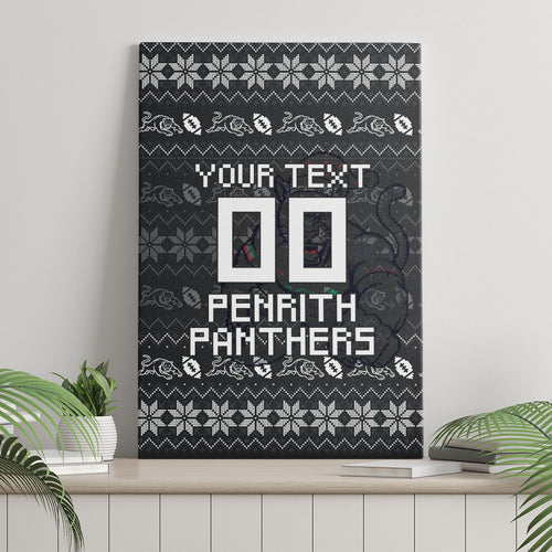 Personalized Penrith Panthers Christmas Canvas Wall Art Australian Rugby Fans - Pixelated Ugly Xmas Pattern Mascot Santa