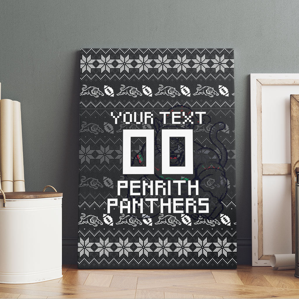 Personalized Penrith Panthers Christmas Canvas Wall Art Australian Rugby Fans - Pixelated Ugly Xmas Pattern Mascot Santa