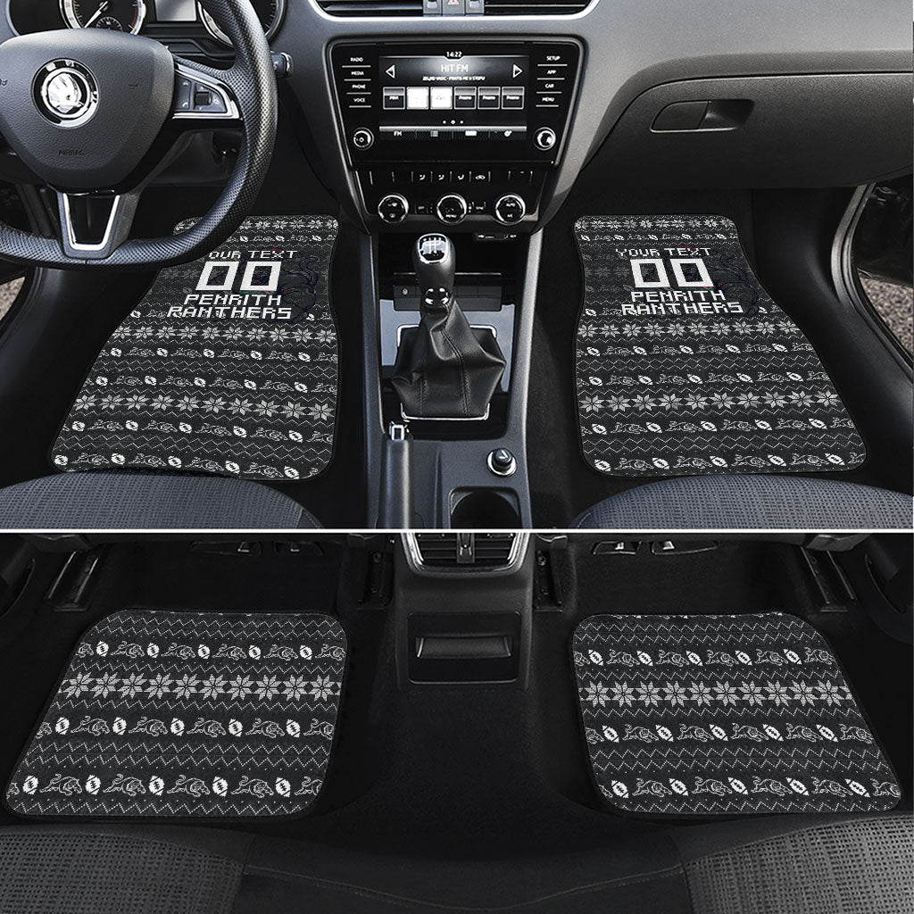 Personalized Penrith Panthers Christmas Car Mats Australian Rugby Fans - Pixelated Ugly Xmas Pattern Mascot Santa