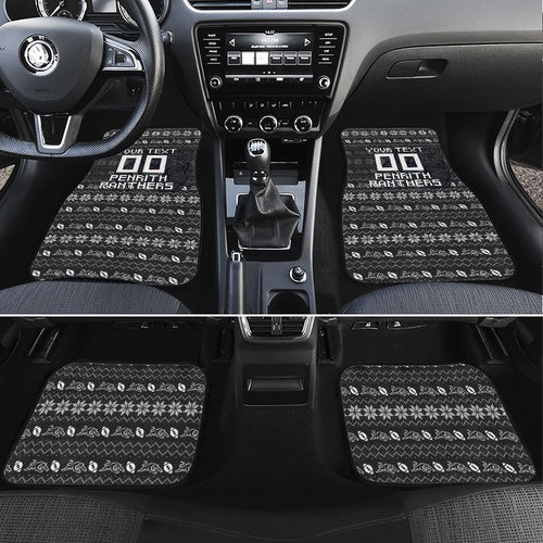 Personalized Penrith Panthers Christmas Car Mats Australian Rugby Fans - Pixelated Ugly Xmas Pattern Mascot Santa