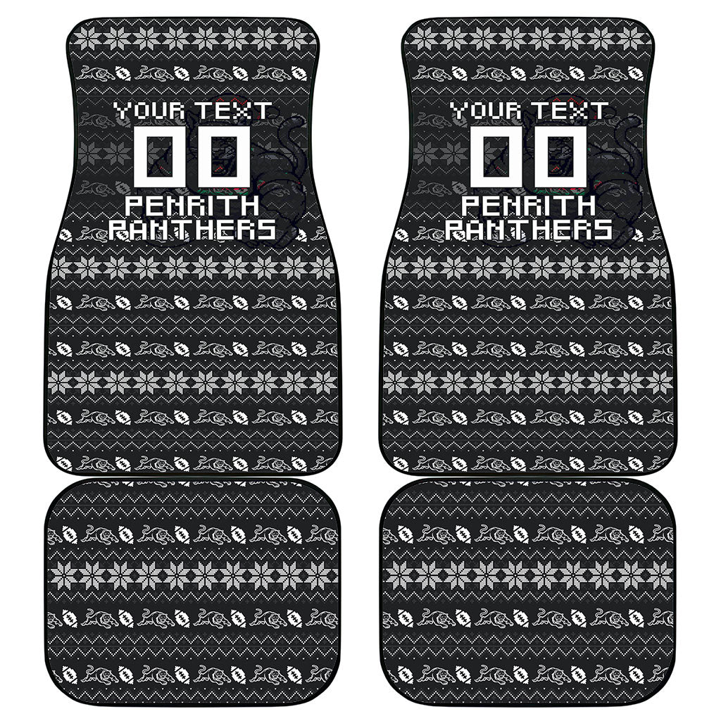 Personalized Penrith Panthers Christmas Car Mats Australian Rugby Fans - Pixelated Ugly Xmas Pattern Mascot Santa