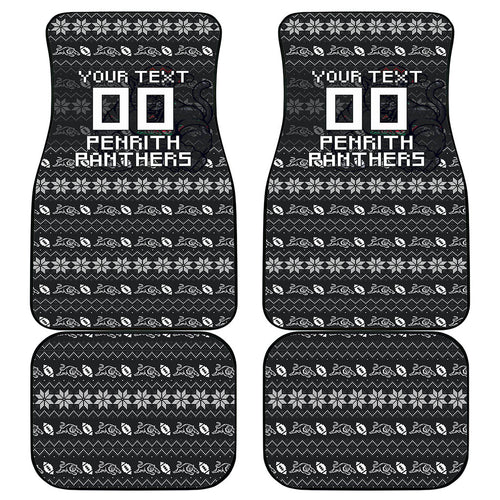 Personalized Penrith Panthers Christmas Car Mats Australian Rugby Fans - Pixelated Ugly Xmas Pattern Mascot Santa