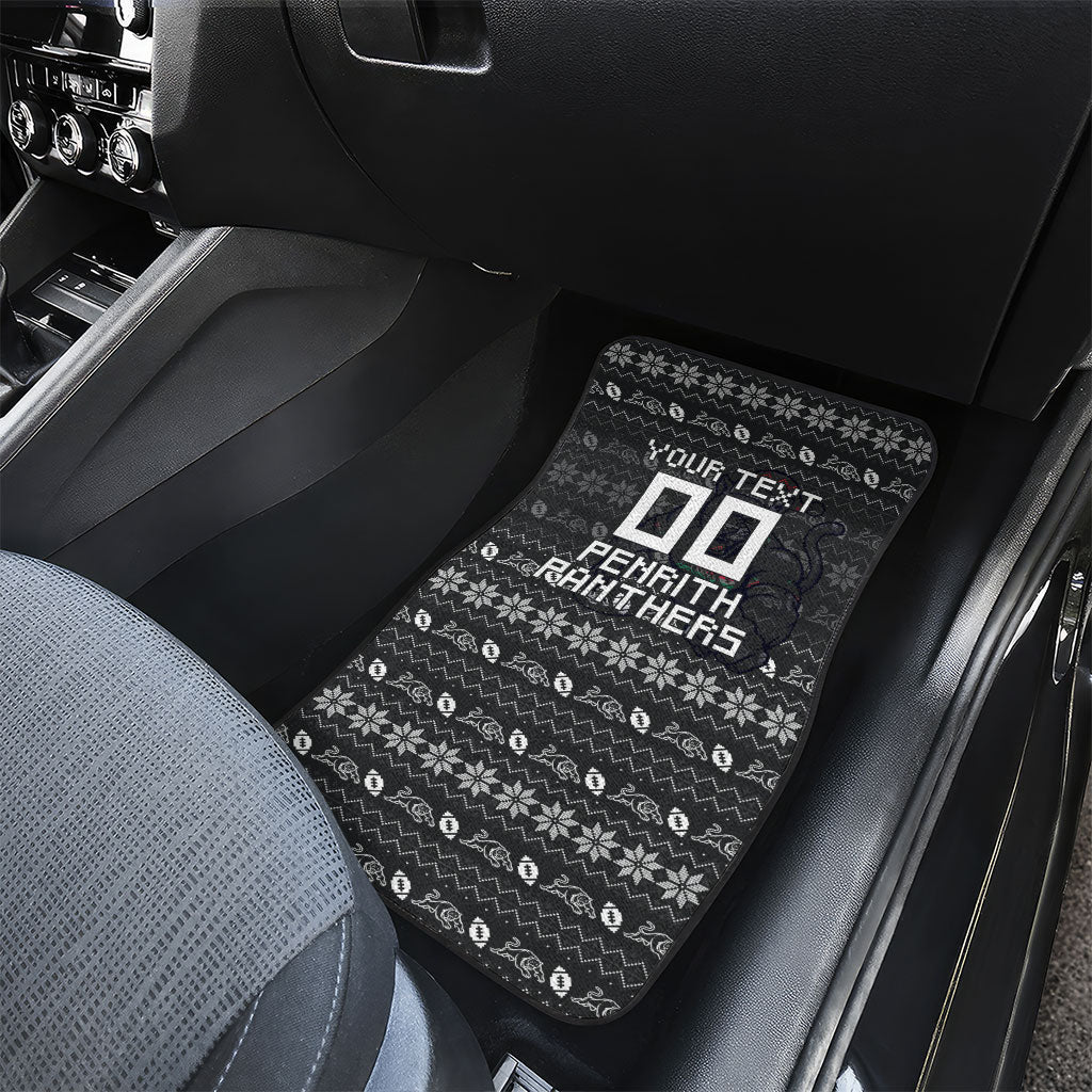 Personalized Penrith Panthers Christmas Car Mats Australian Rugby Fans - Pixelated Ugly Xmas Pattern Mascot Santa